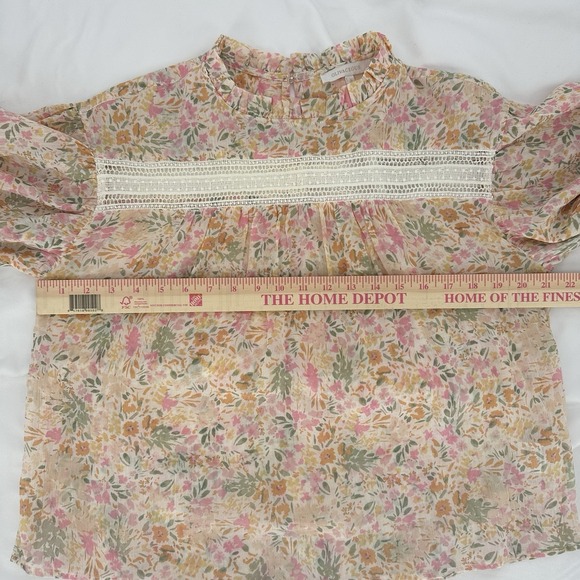 Olivaceous Sz S Cottagecore Ruffle Sleeve Crochet Trim Floral Top Boho Romantic - Picture 6 of 8